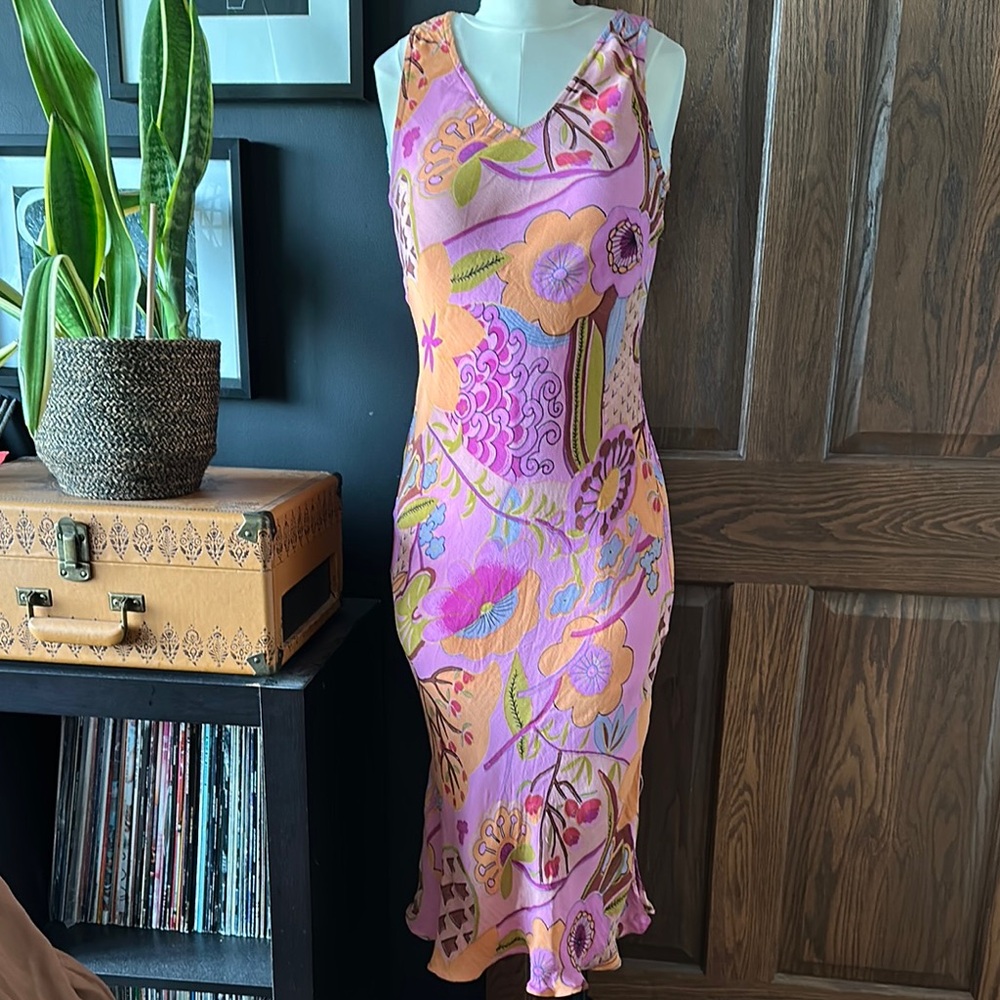 Y2K Vintage Floral Sleeveless Dress - Pink and Orange